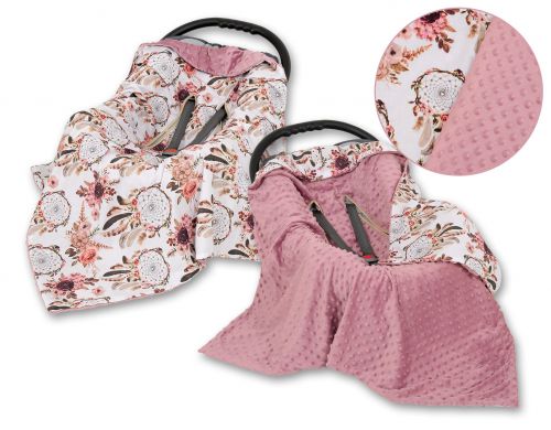 Big double-sided car seat blanket for babies - flower dream catchers/pastel violet