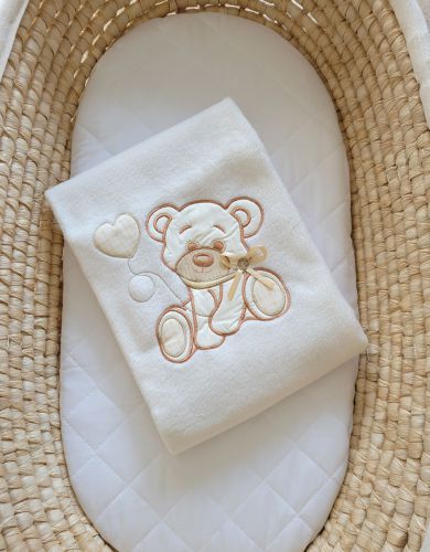 Polar fleece blanket for babies - Bear with bow cream