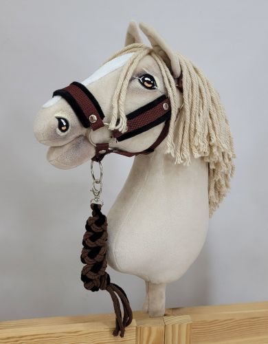 Set for Hobby Horse: the halter A3 with black furry + Tether made of cord - black-brown