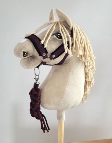 Set for Hobby Horse: the halter A3 with black furry + Tether made of cord - black-plum