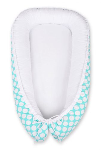 Baby nest double-sided Premium Cocoon for infants BOBONO- turquoise with dots/white