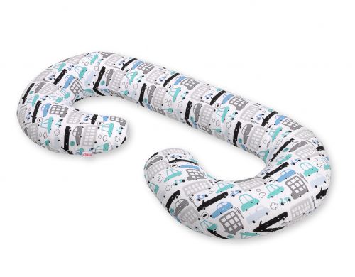 Maternity Support Pillow C - gray and turquoise cars