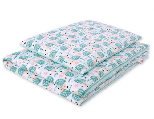 Baby cotton bedding set 2-pcs 120x90 cm- hedgehogs mint