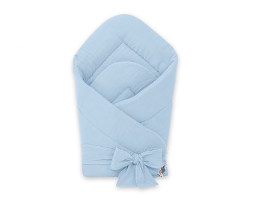 Muslin baby nest with bow - blue