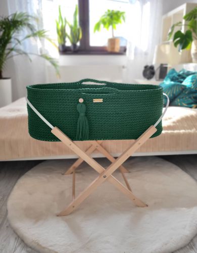 Moses basket BOHO Handmade with stand - bottle green