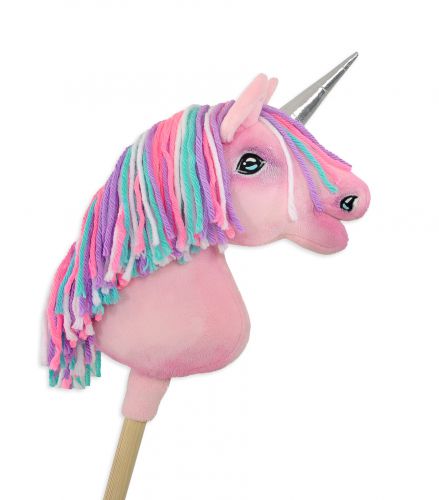 Little unicorn on a stick with coloured mane - pink A4 colour