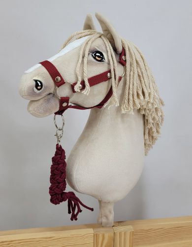 Set for Hobby Horse: the halter A3 + Tether made of cord - burgundy