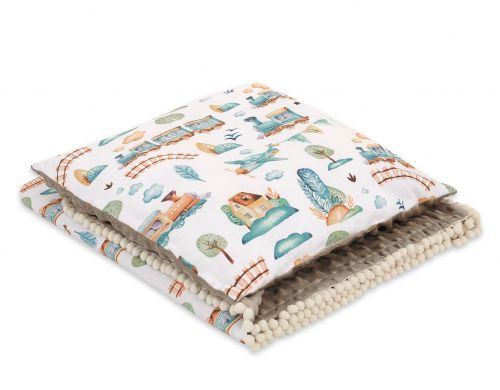 Set: Double-sided blanket minky + pillow- turquoise train