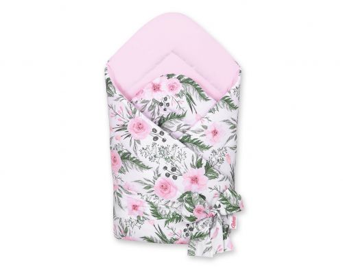 Double-sided baby nest with bow - peony flower pink/pink