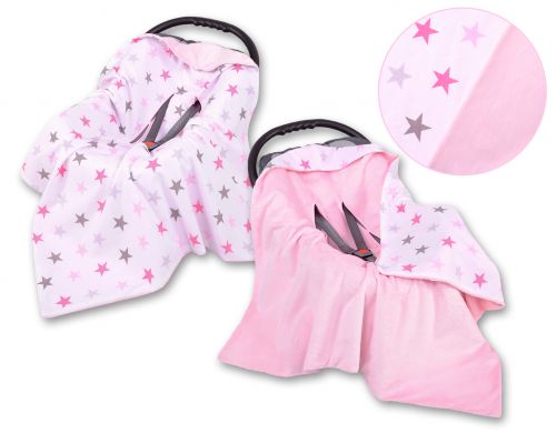Double-sided car seat blanket for babies - gray-pink stars