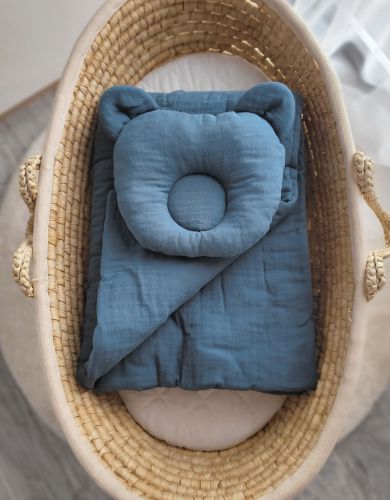 Duvet with pillow Teddy MUSLIN - 2pcs set - pastel blue