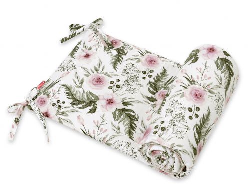 Universal bumper for cot - peony flower pink