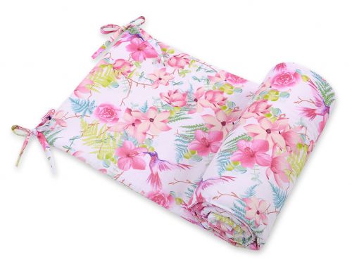 Universal bumper for cot - hummingbirds in flowers