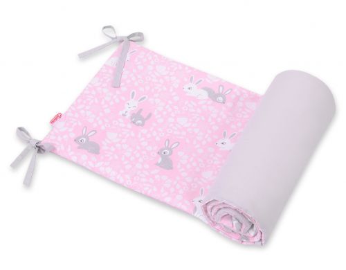 Universal double-sided bumper for cot - pink rabbits