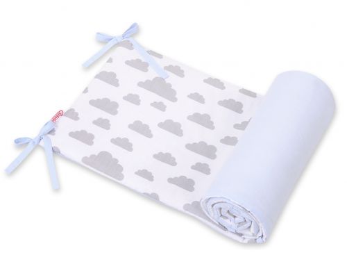 Universal double-sided bumper for cot - clouds gray/blue