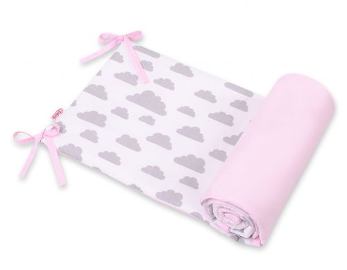 Universal double-sided bumper for cot - clouds gray/pink