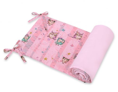Universal bumper for cot - owls pink
