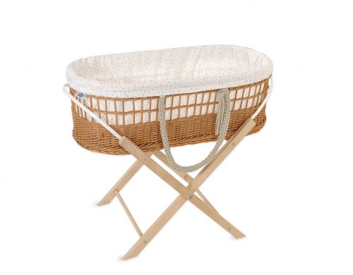 Moses wicker basket in BOHO style with stand with cotton lining - mini gold stars