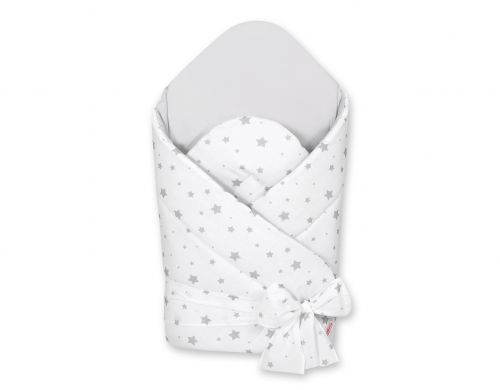 Double-sided baby nest with stiffening with bow - mini gray stars