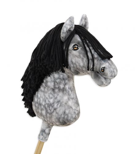 Horse on a stick Super Hobby Horse Premium - dapple grey horse with a black mane A3