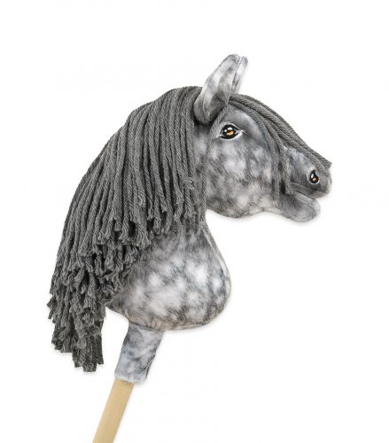 Horse on a stick Super Hobby Horse Premium - dapple grey horse with a grey mane A4