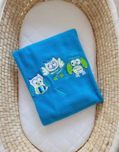 Polar fleece blanket for babies - Owls Bigi Zibi & Adele- turquoise