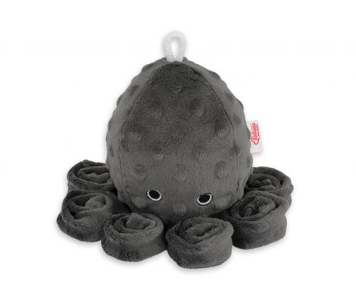 Cuddly octopus with rattle - anthracite - polka dot minky