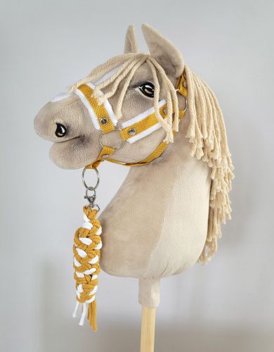 Set for Hobby Horse: the halter A3 with white furry + Tether made of cord - white-honey yellow