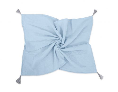 Muslin blanket for kids with tassels - blue