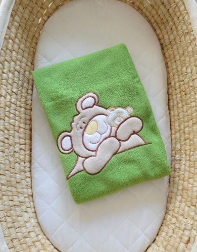 Polar fleece blanket for babies - Teddy Bear Barnaba green