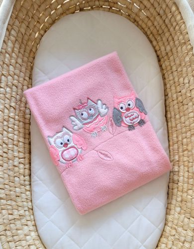Polar fleece blanket for babies  - Owls Bigi Zibi & Adele- bright pink