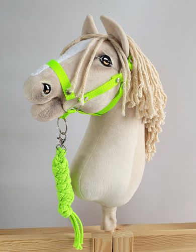 Set for Hobby Horse: the halter A3 + Tether made of cord - neon-green