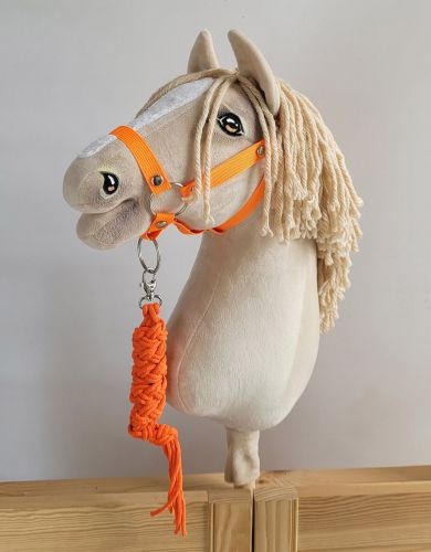 Set for Hobby Horse: the halter A3 + Tether made of cord - neon-orange