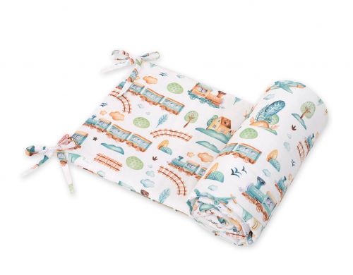 Universal bumper for cot - turquoise train