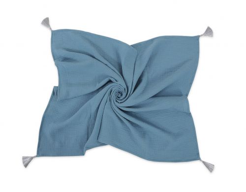 Muslin blanket for kids with tassels - pastel blue
