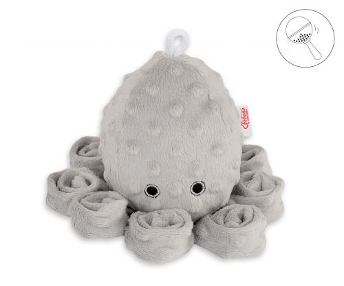 Cuddly octopus with rattle - gray - polka dot minky