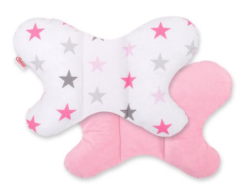 Double-sided anti shock cushion \BUTTERFLY\ -  grey-pink stars/pink