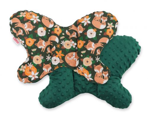 Double-sided anti shock cushion \BUTTERFLY\ - fox family on the green/green