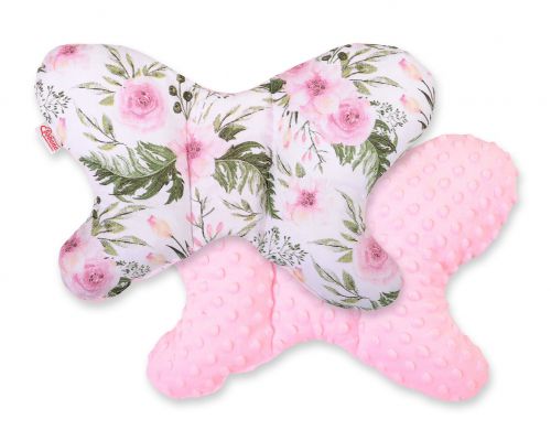 Double-sided anti shock cushion \BUTTERFLY\ - peony flower pink/pink