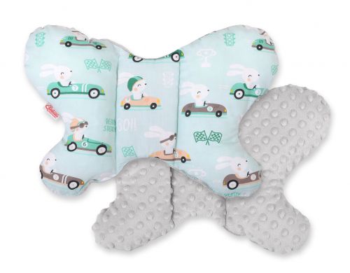 Double-sided anti shock cushion \BUTTERFLY\ - rabbits mint/gray
