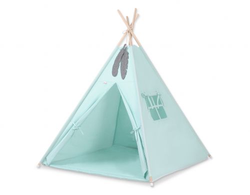 Teepee tent for kids +play mat + decorative feathers - mint