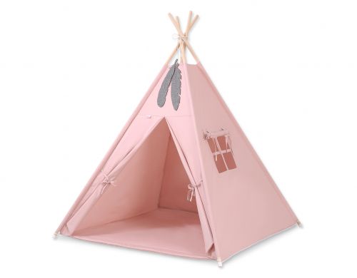 Teepee tent for kids +play mat + decorative feathers - pastel pink