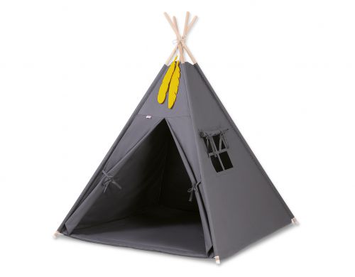 Teepee tent for kids +play mat + decorative feathers - anthracite