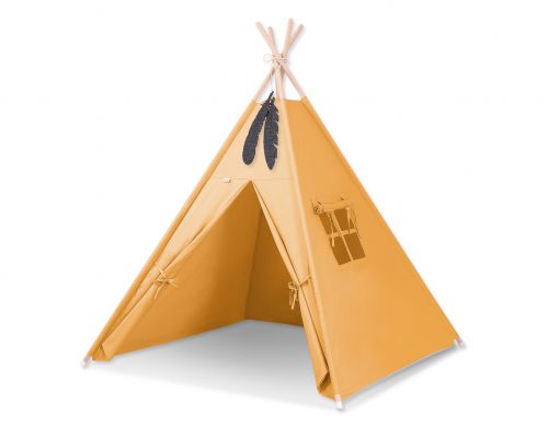 Teepee tent for kids + decorative feathers - honey yellow