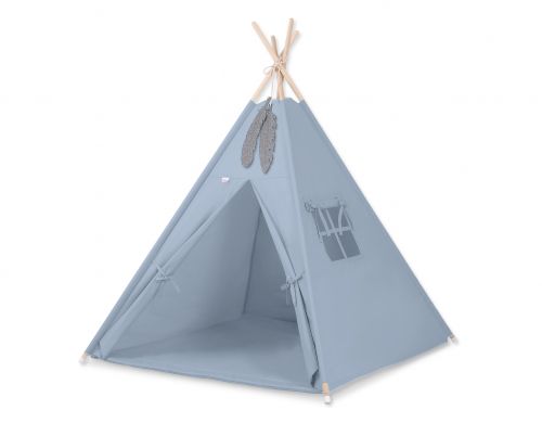Teepee tent for kids +play mat + decorative feathers - pastel blue