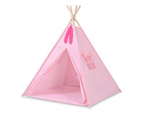 Teepee tent for kids + playmat + pillows + decorative feathers - pink