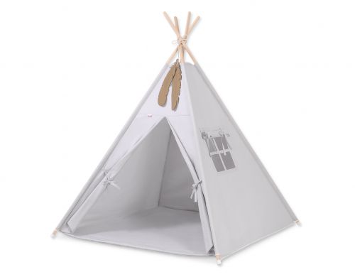 Teepee tent for kids +play mat + decorative feathers - gray