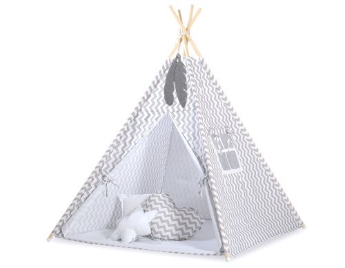 Teepee tent for kids +play mat + decorative feathers - Chevron grey