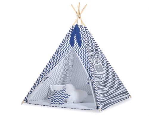 Teepee tent for kids + decorative feathers - Chevron navy blue
