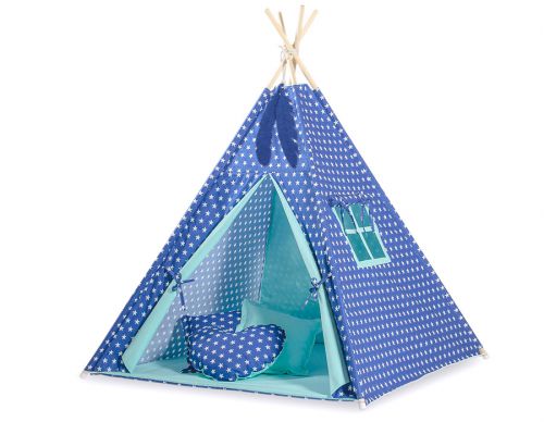 Teepee tent for kids + decorative feathers - navy blue stars